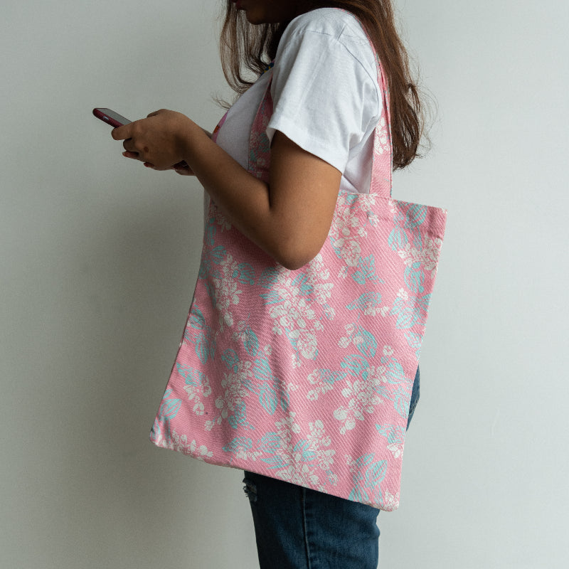 White Blossoms Pink Tote Bag Tote Bag ERL   