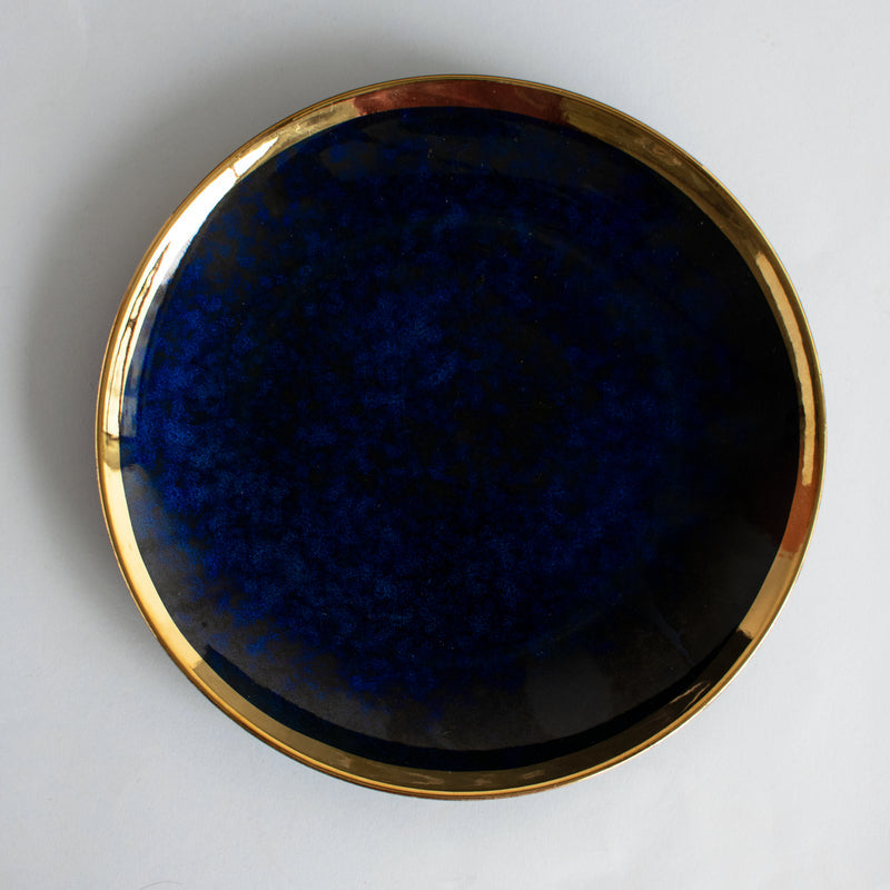 Gold Edge Glazed Dinner Plate (10 Inches) Dinner Plates June Trading Dark Blue  