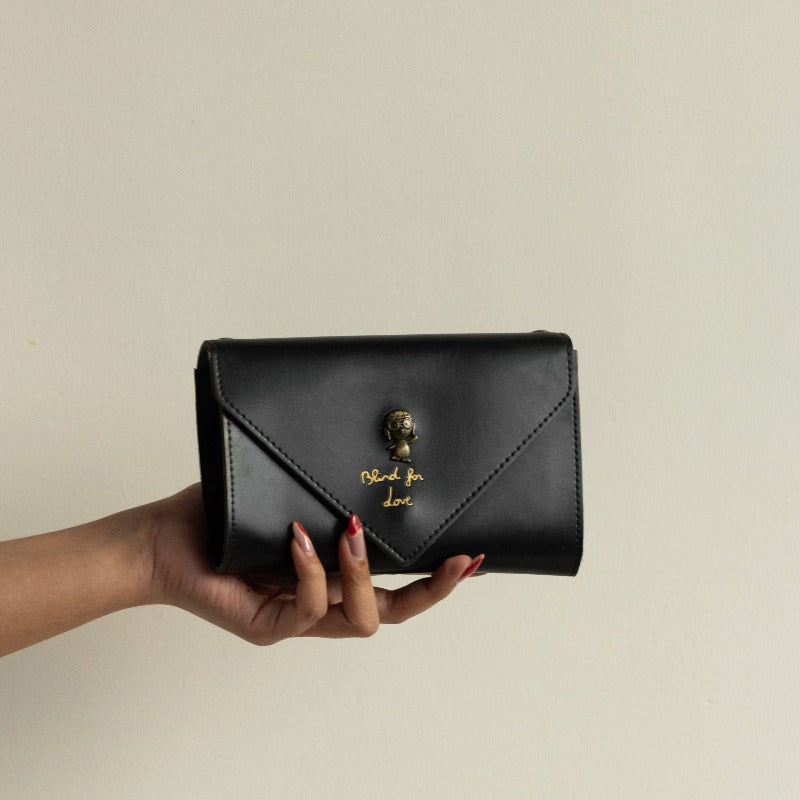 Vintage Leather Sling Clutch Women Sling Bag ERL Jade Black  