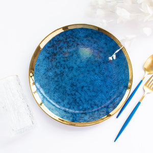 Gold Edge Glazed Dinner Plate (10 Inches) Dinner Plates June Trading Speckled Blue  