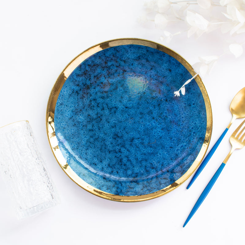 Gold Edge Glazed Dinner Plate (10 Inches) Dinner Plates June Trading Speckled Blue  