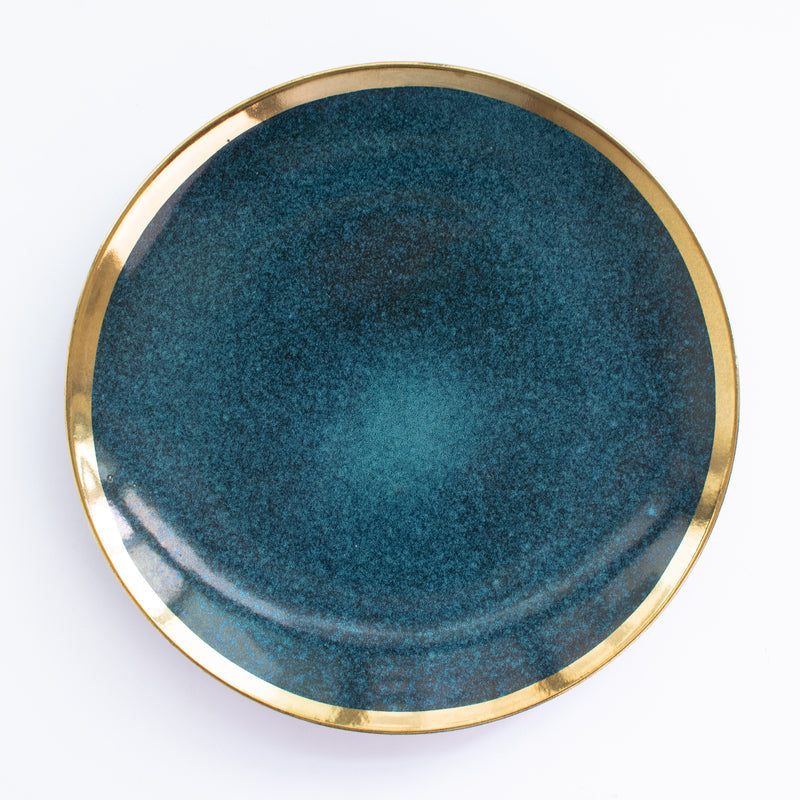Gold Edge Glazed Dinner Plate (10 Inches) Dinner Plates June Trading Stone Blue  