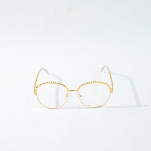 Round Vintage Gold Rim Clear Sunglass Eyewear June Trading   