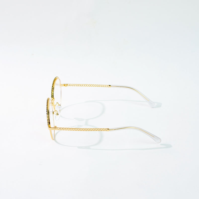 Round Vintage Gold Rim Clear Sunglass Eyewear June Trading   