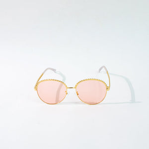 Round Vintage Gold Rim Peach Sunglass Eyewear June Trading   