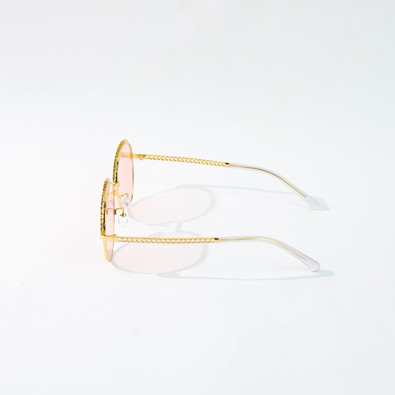Round Vintage Gold Rim Peach Sunglass Eyewear June Trading   