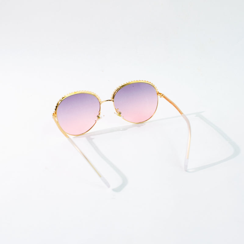 Round Vintage Gold Rim Purple Sunglass Eyewear June Trading   