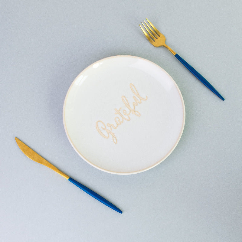 Grateful White Ceramic Serving Plate Snack Plate June Trading   