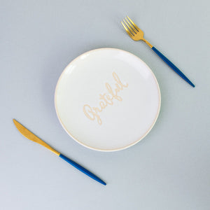 Grateful White Ceramic Serving Plate Snack Plate June Trading   