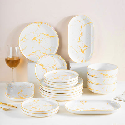 Marble Accent On White 18 Pieces Dinnerware