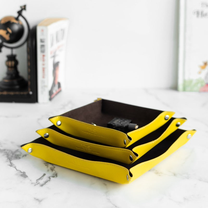 Set of 3 Lemon Elegant Leather Desk Organizer Tray Desk Organisers June Trading   