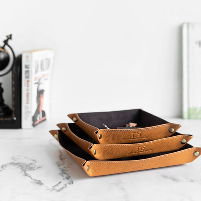 Set of 3 Rust Elegant Leather Desk Organizer Tray Desk Organisers June Trading   