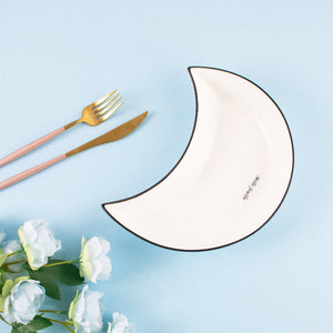 Classy Crescent Ceramic Serving Dish Serving Plates June Trading White (Black Rim)  