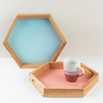 Wooden Hexagonal Serving Tray Serving Tray June Trading   