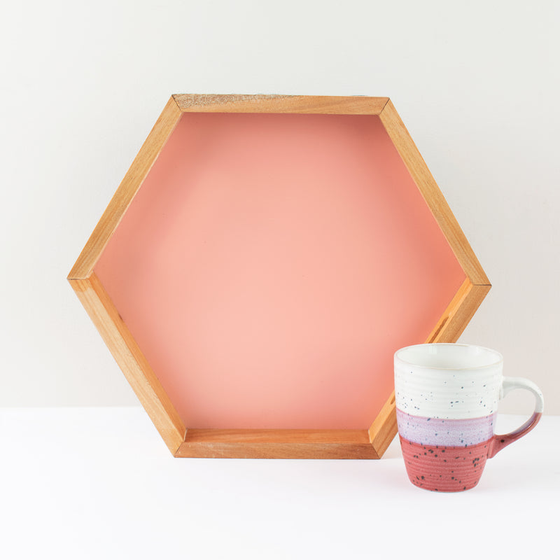 Wooden Hexagonal Serving Tray Serving Tray June Trading Pastel Pink  