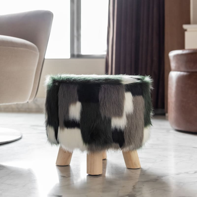 Monochrome Patchwork Faux Fur Ottoman