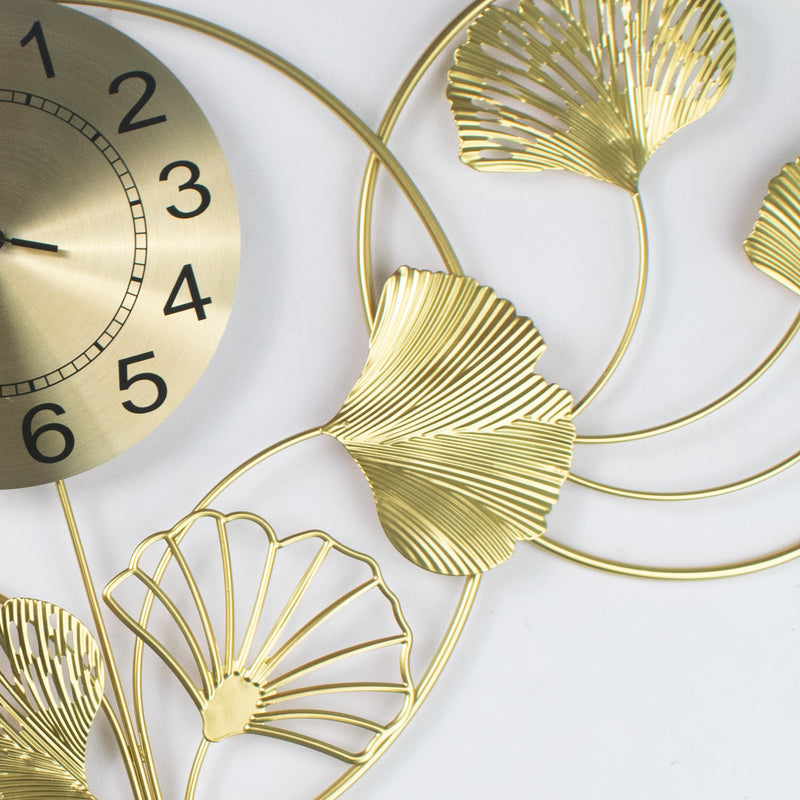 Designer Golden Gingko Leaves Wall Clock
