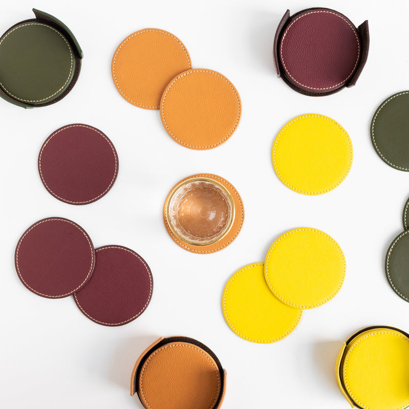 Set of 6 Leather Coasters With Holder Coasters June Trading   