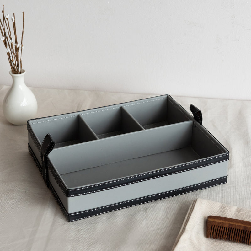 Stone Grey Vegan Leather Storage Home Organizers Desk Organisers June Trading Desk Organizer  