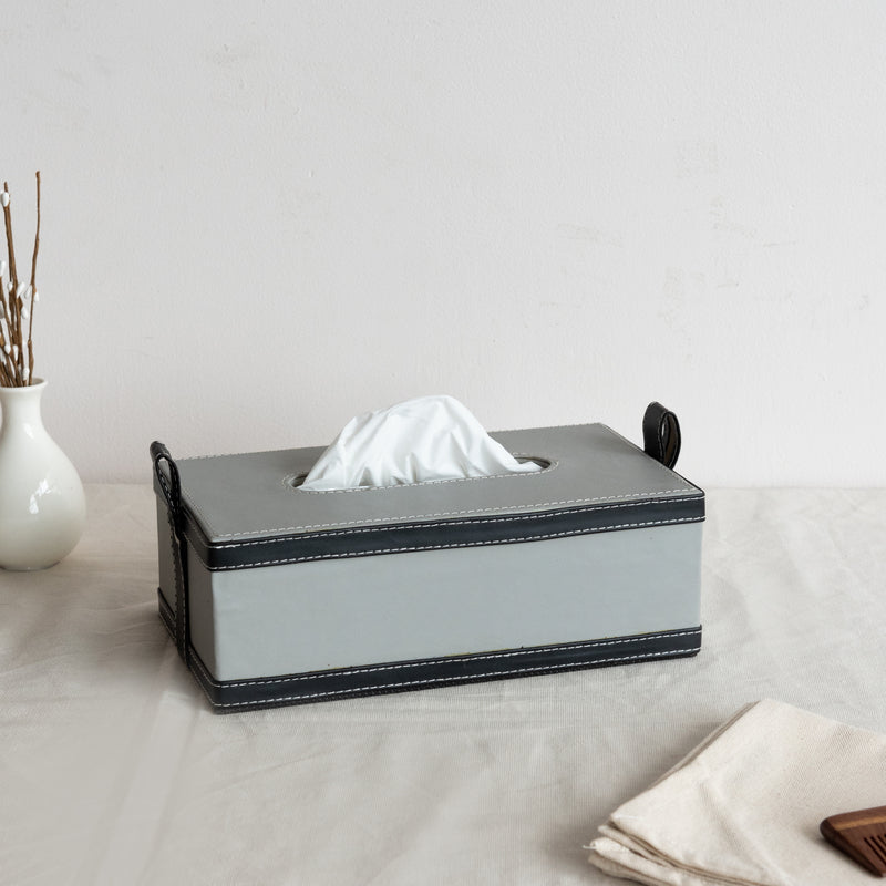 Stone Grey Vegan Leather Storage Home Organizers Desk Organisers June Trading Tissue Box  