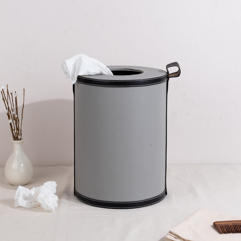 Stone Grey Vegan Leather Storage Home Organizers Desk Organisers June Trading Desk Trash Bin  