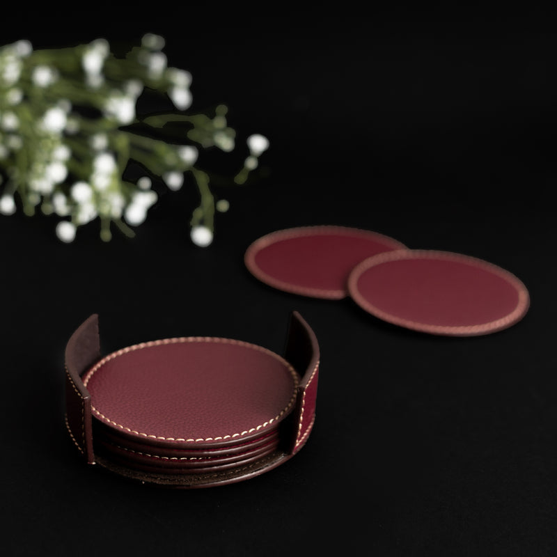 Set of 6 Leather Coasters With Holder Coasters June Trading   
