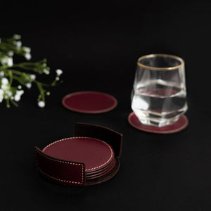 Set of 6 Leather Coasters With Holder Coasters June Trading   