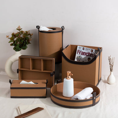 Caramel Brown Vegan Leather Storage Home Organizers Desk Organisers June Trading Complete Set Of 5  