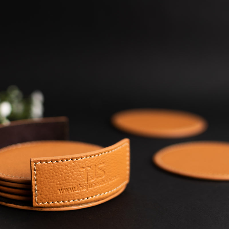Set of 6 Leather Coasters With Holder Coasters June Trading   