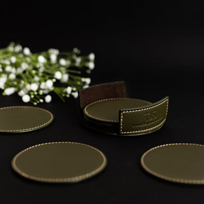 Set of 6 Leather Coasters With Holder Coasters June Trading   
