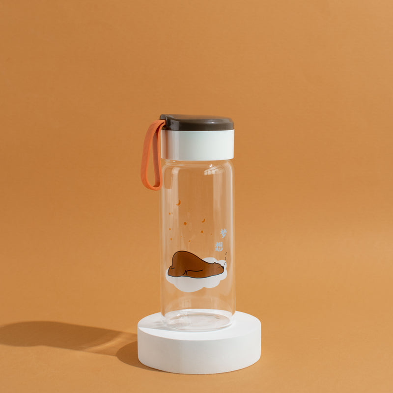 Bear Imprint Transparent Glass Water Bottle Bottles June Trading Walnut Brown  