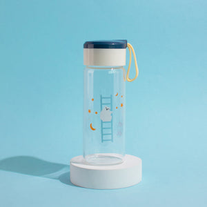 Bear Imprint Transparent Glass Water Bottle Bottles June Trading Yale Blue  