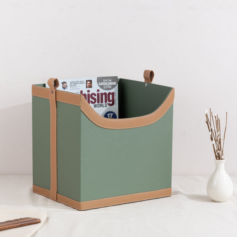Elegant Emerald Vegan Leather Storage Home Organizers Desk Organisers June Trading Magazine Holder  