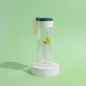 Bear Imprint Transparent Glass Water Bottle Bottles June Trading Emerald Green  