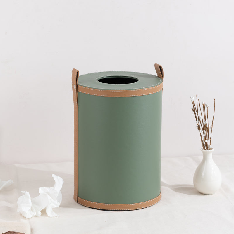Elegant Emerald Vegan Leather Storage Home Organizers Desk Organisers June Trading Desk Trash Bin  