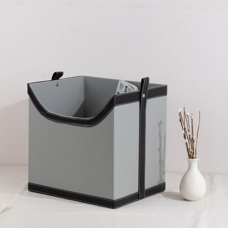 Stone Grey Vegan Leather Storage Home Organizers Desk Organisers June Trading Magazine Holder  