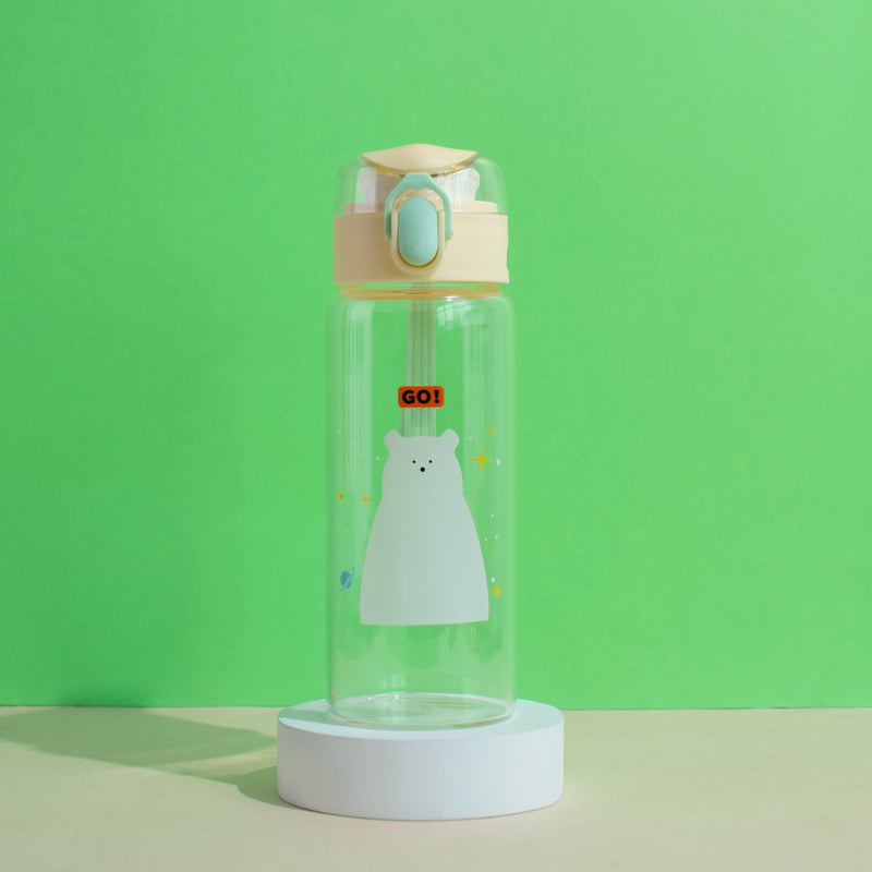 Into the Universe One-Click Lock Transparent Glass Water Bottle Bottles June Trading Latte Cream  