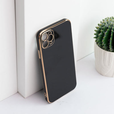 Apple iPhone 11 Pro Max Golden Edge Solid Color Cover iPhone 11 Pro Max June Trading Coal Black  