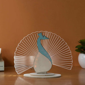 Playful Peacock Wooden Acrylic 3D Light 3D Lights June Trading   