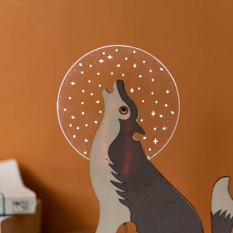 Howling Wolf Wooden Acrylic 3D Light 3D Lights June Trading   