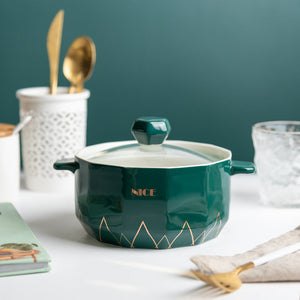 Classy Gold Design Ceramic Casserole with Lid Casserole June Trading   