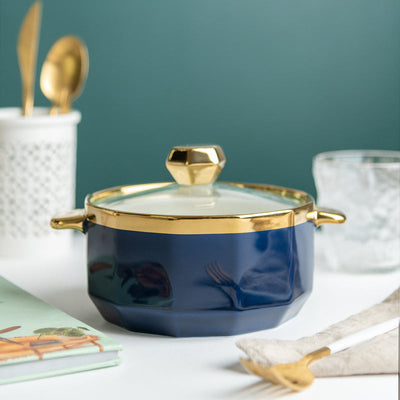 Gold Rimmed Ceramic Casserole with Lid Casserole June Trading   