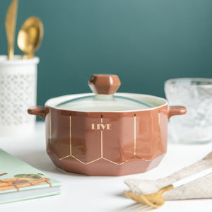 Classy Gold Design Ceramic Casserole with Lid Casserole June Trading   