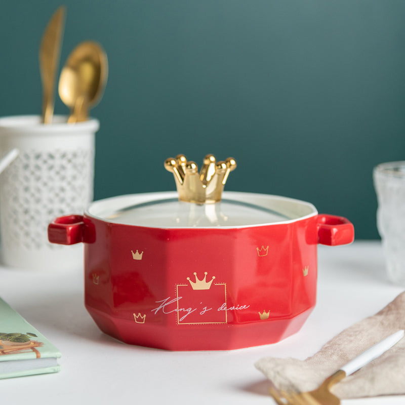 Crown On Top Ceramic Casserole with Lid