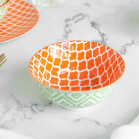 Sunset Orange Pattern Moroccan Bowl Bowls June Trading   