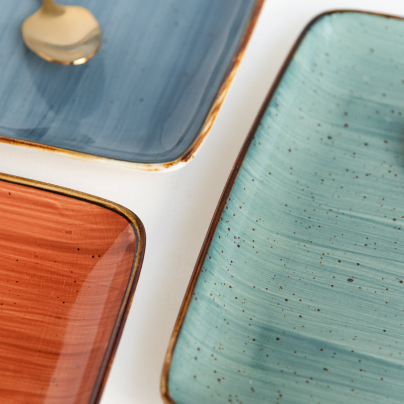 Square Gold Rimmed Blue Dinner Plate Dinner Plates June Trading   