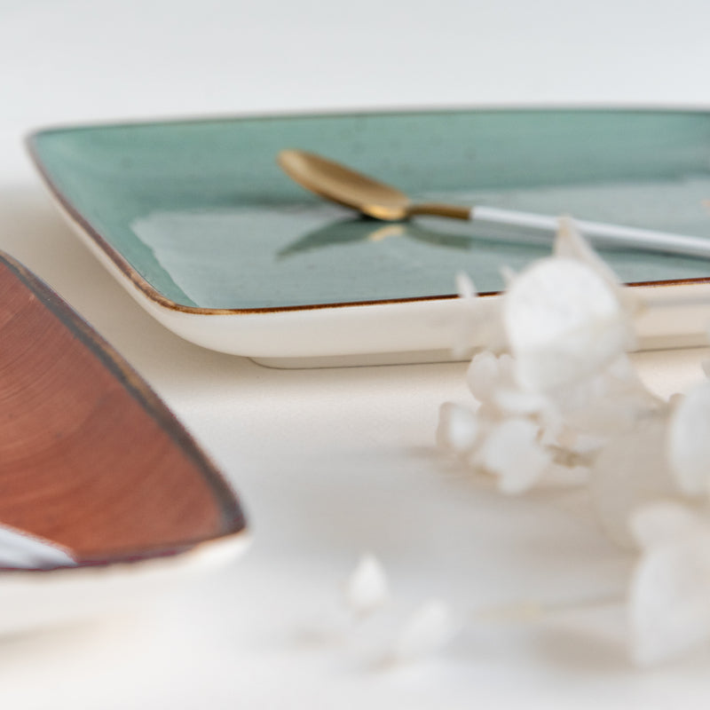 Square Gold Rimmed Green Dinner Plate Dinner Plates June Trading   