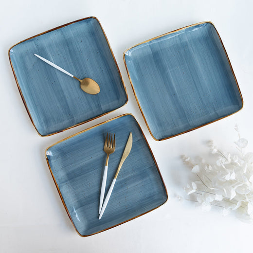 Square Gold Rimmed Blue Dinner Plate Dinner Plates June Trading Single Plate  
