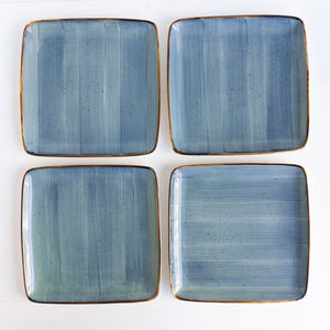 Square Gold Rimmed Blue Dinner Plate Dinner Plates June Trading Set Of 4  