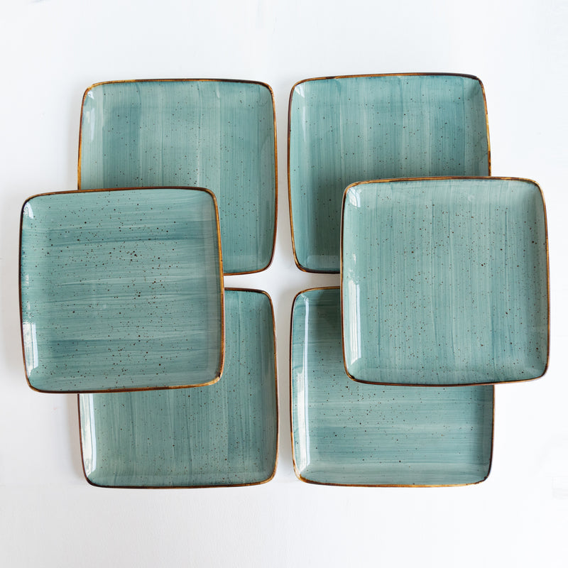 Square Gold Rimmed Green Dinner Plate Dinner Plates June Trading Set Of 6  